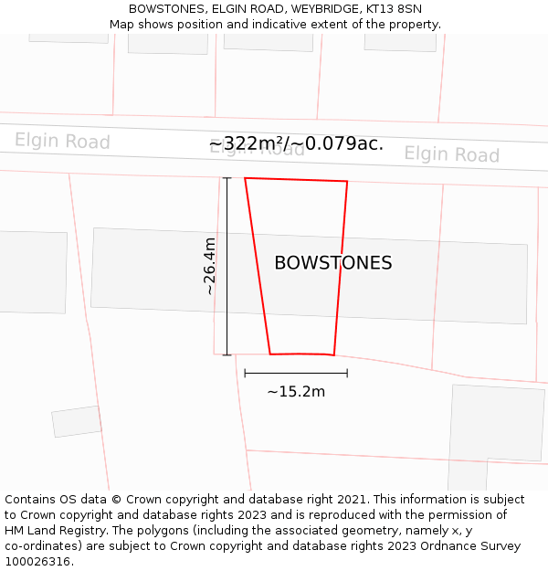 BOWSTONES, ELGIN ROAD, WEYBRIDGE, KT13 8SN: Plot and title map