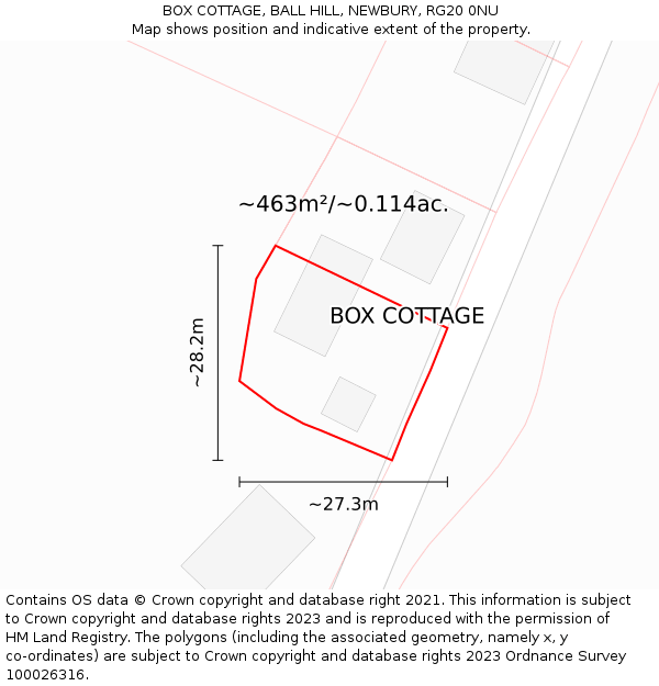 BOX COTTAGE, BALL HILL, NEWBURY, RG20 0NU: Plot and title map