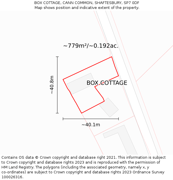 BOX COTTAGE, CANN COMMON, SHAFTESBURY, SP7 0DF: Plot and title map
