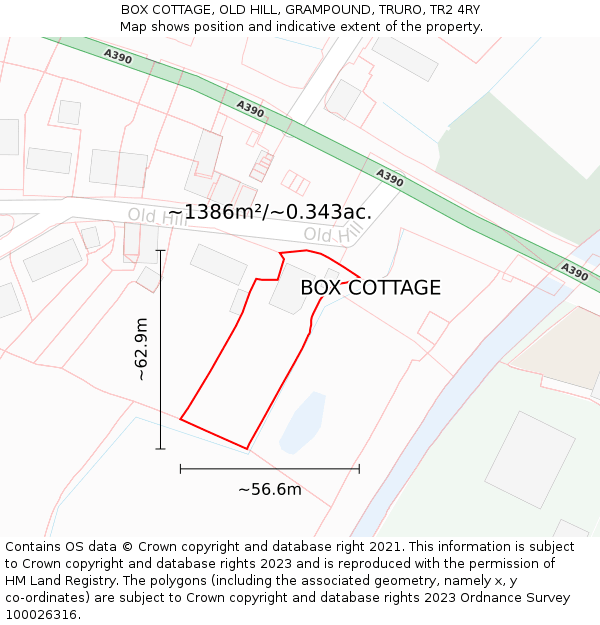 BOX COTTAGE, OLD HILL, GRAMPOUND, TRURO, TR2 4RY: Plot and title map