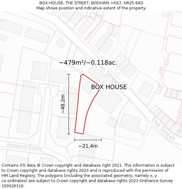 BOX HOUSE, THE STREET, BODHAM, HOLT, NR25 6AD: Plot and title map