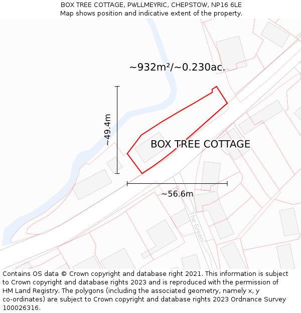 BOX TREE COTTAGE, PWLLMEYRIC, CHEPSTOW, NP16 6LE: Plot and title map