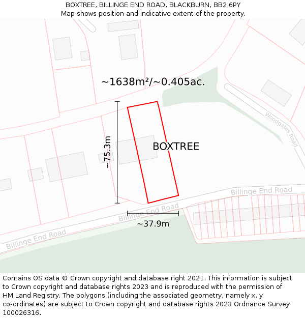 BOXTREE, BILLINGE END ROAD, BLACKBURN, BB2 6PY: Plot and title map