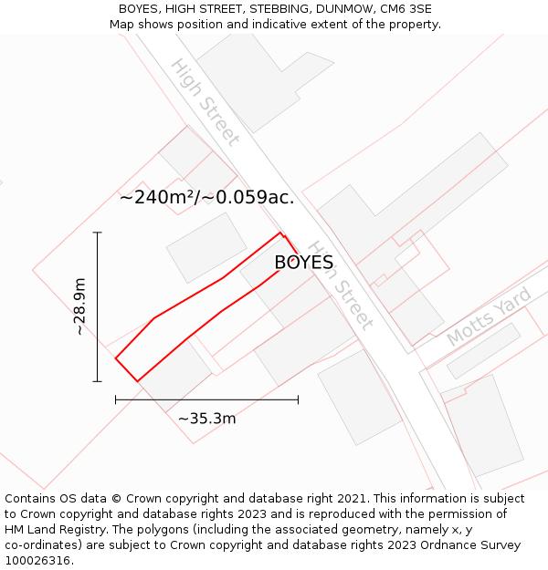 BOYES, HIGH STREET, STEBBING, DUNMOW, CM6 3SE: Plot and title map