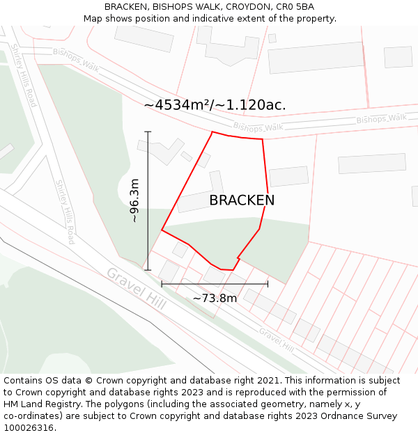 BRACKEN, BISHOPS WALK, CROYDON, CR0 5BA: Plot and title map