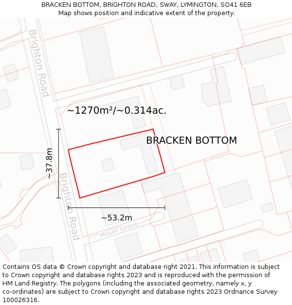 BRACKEN BOTTOM, BRIGHTON ROAD, SWAY, LYMINGTON, SO41 6EB: Plot and title map