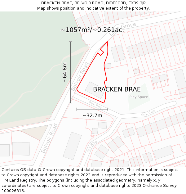 BRACKEN BRAE, BELVOIR ROAD, BIDEFORD, EX39 3JP: Plot and title map