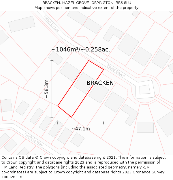 BRACKEN, HAZEL GROVE, ORPINGTON, BR6 8LU: Plot and title map