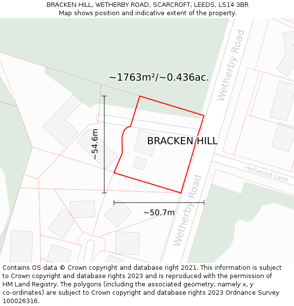 BRACKEN HILL, WETHERBY ROAD, SCARCROFT, LEEDS, LS14 3BR: Plot and title map