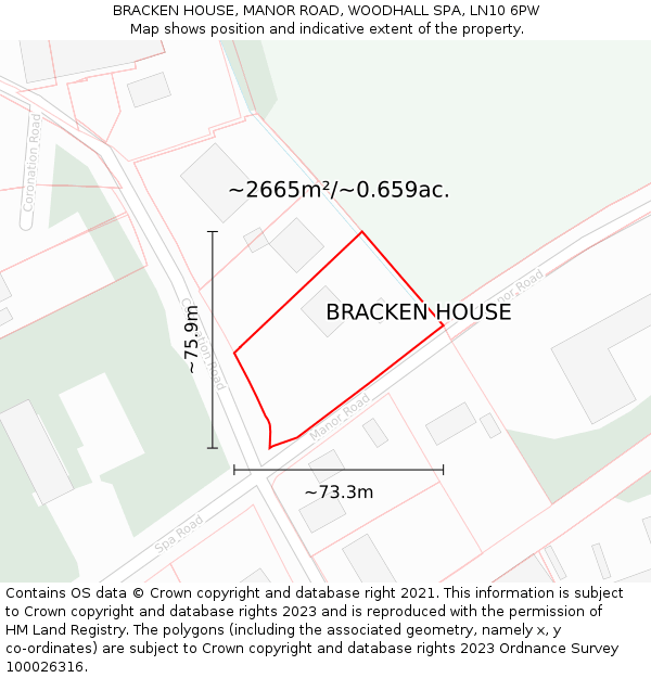 BRACKEN HOUSE, MANOR ROAD, WOODHALL SPA, LN10 6PW: Plot and title map