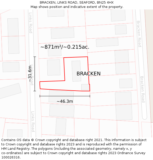BRACKEN, LINKS ROAD, SEAFORD, BN25 4HX: Plot and title map