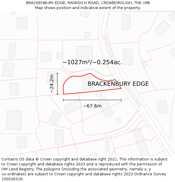 BRACKENBURY EDGE, RANNOCH ROAD, CROWBOROUGH, TN6 1RB: Plot and title map