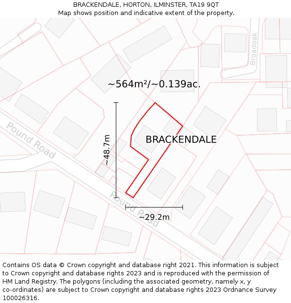 BRACKENDALE, HORTON, ILMINSTER, TA19 9QT: Plot and title map