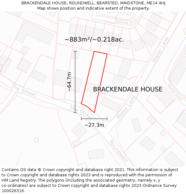 BRACKENDALE HOUSE, ROUNDWELL, BEARSTED, MAIDSTONE, ME14 4HJ: Plot and title map