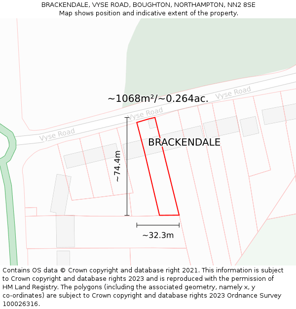 BRACKENDALE, VYSE ROAD, BOUGHTON, NORTHAMPTON, NN2 8SE: Plot and title map