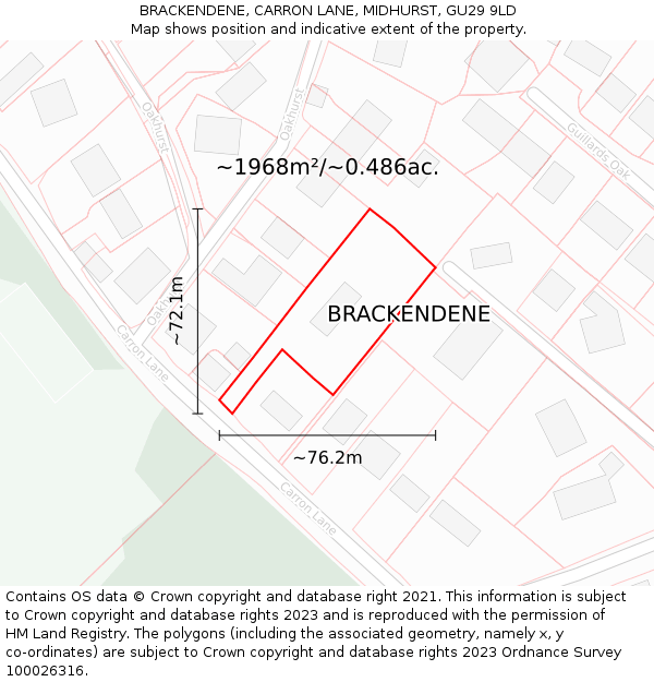 BRACKENDENE, CARRON LANE, MIDHURST, GU29 9LD: Plot and title map