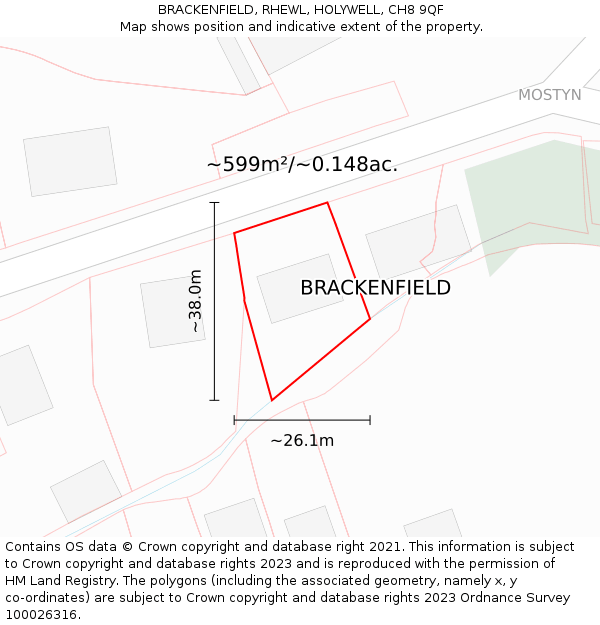 BRACKENFIELD, RHEWL, HOLYWELL, CH8 9QF: Plot and title map