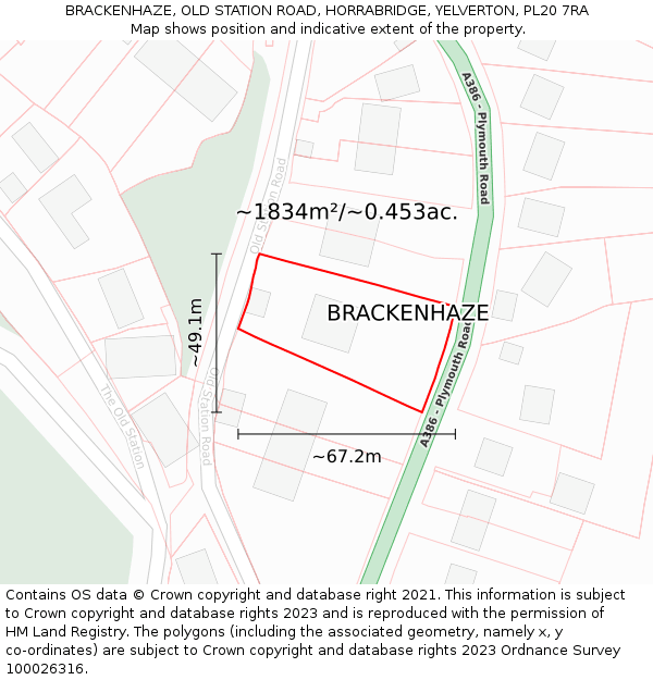 BRACKENHAZE, OLD STATION ROAD, HORRABRIDGE, YELVERTON, PL20 7RA: Plot and title map