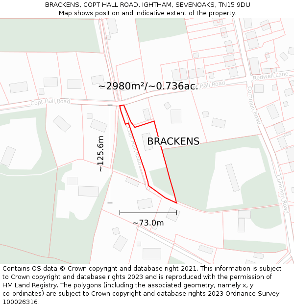 BRACKENS, COPT HALL ROAD, IGHTHAM, SEVENOAKS, TN15 9DU: Plot and title map