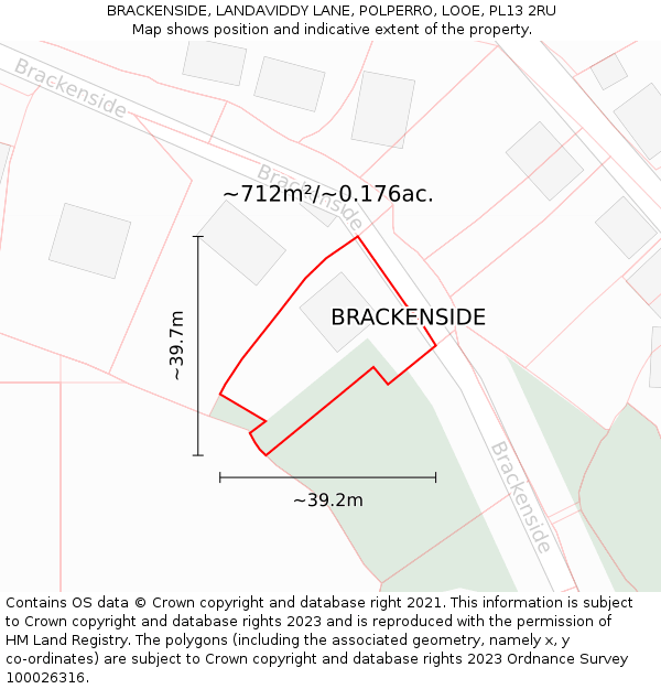 BRACKENSIDE, LANDAVIDDY LANE, POLPERRO, LOOE, PL13 2RU: Plot and title map