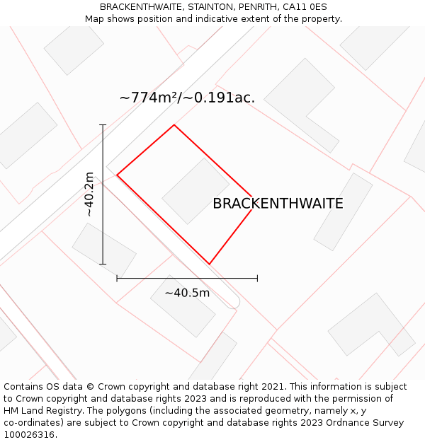 BRACKENTHWAITE, STAINTON, PENRITH, CA11 0ES: Plot and title map