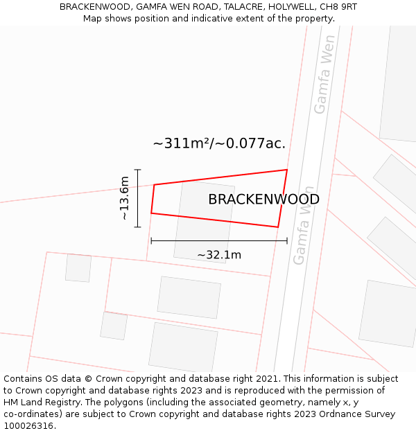 BRACKENWOOD, GAMFA WEN ROAD, TALACRE, HOLYWELL, CH8 9RT: Plot and title map