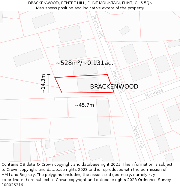 BRACKENWOOD, PENTRE HILL, FLINT MOUNTAIN, FLINT, CH6 5QN: Plot and title map