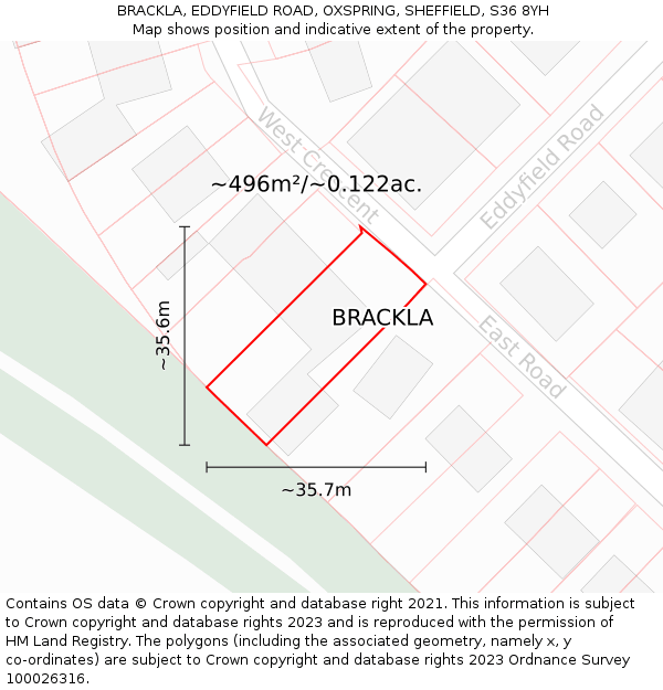 BRACKLA, EDDYFIELD ROAD, OXSPRING, SHEFFIELD, S36 8YH: Plot and title map