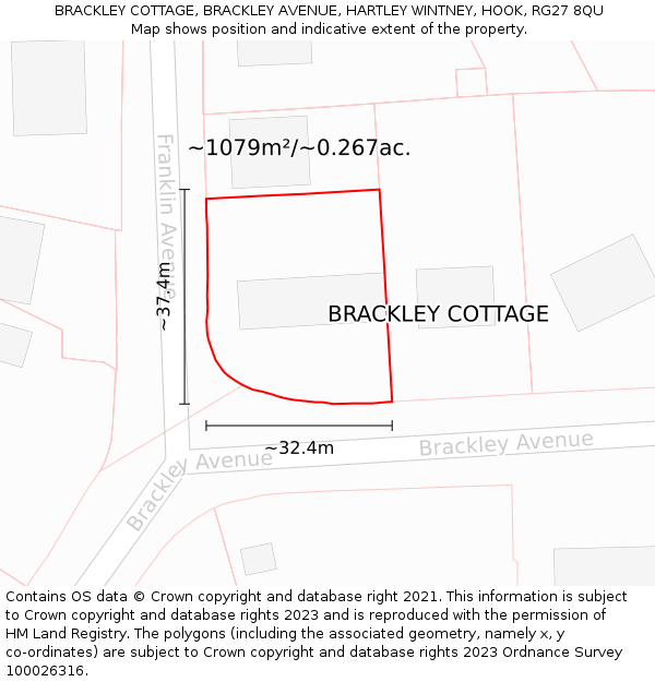 BRACKLEY COTTAGE, BRACKLEY AVENUE, HARTLEY WINTNEY, HOOK, RG27 8QU: Plot and title map