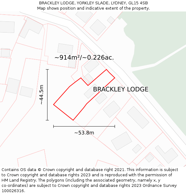BRACKLEY LODGE, YORKLEY SLADE, LYDNEY, GL15 4SB: Plot and title map