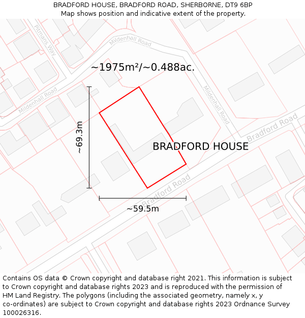 BRADFORD HOUSE, BRADFORD ROAD, SHERBORNE, DT9 6BP: Plot and title map