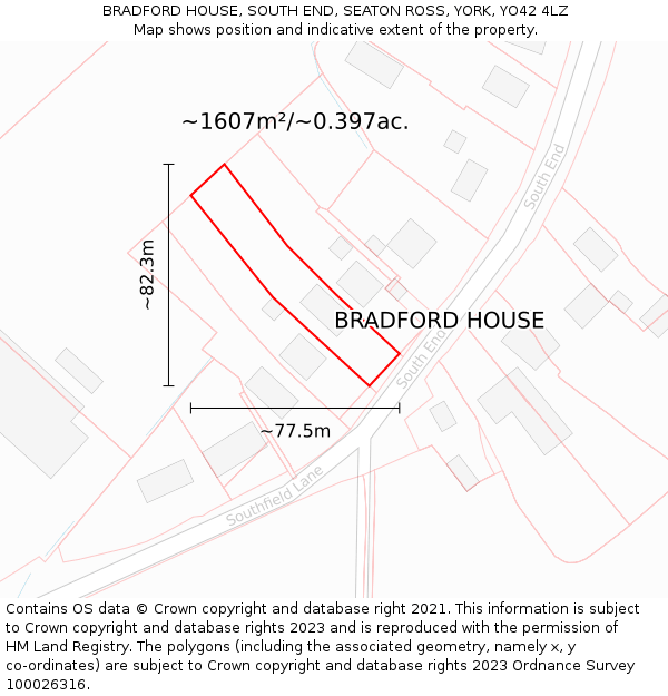 BRADFORD HOUSE, SOUTH END, SEATON ROSS, YORK, YO42 4LZ: Plot and title map