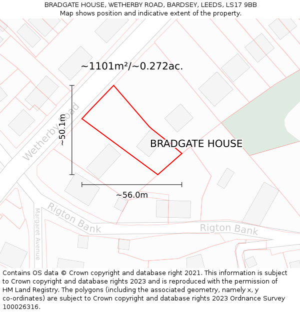 BRADGATE HOUSE, WETHERBY ROAD, BARDSEY, LEEDS, LS17 9BB: Plot and title map