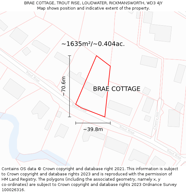 BRAE COTTAGE, TROUT RISE, LOUDWATER, RICKMANSWORTH, WD3 4JY: Plot and title map