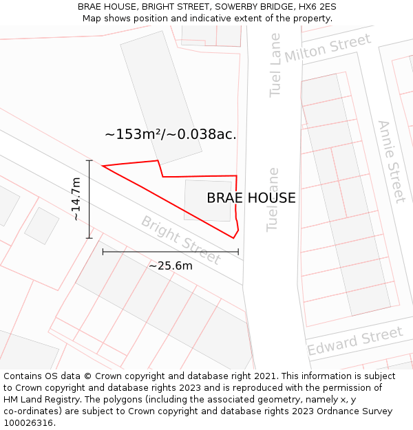 BRAE HOUSE, BRIGHT STREET, SOWERBY BRIDGE, HX6 2ES: Plot and title map