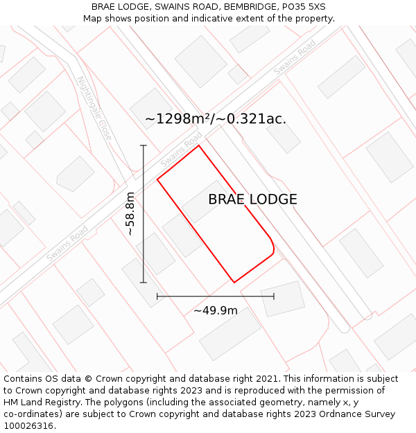 BRAE LODGE, SWAINS ROAD, BEMBRIDGE, PO35 5XS: Plot and title map