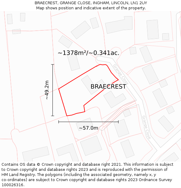 BRAECREST, GRANGE CLOSE, INGHAM, LINCOLN, LN1 2UY: Plot and title map