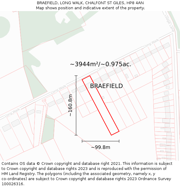 BRAEFIELD, LONG WALK, CHALFONT ST GILES, HP8 4AN: Plot and title map