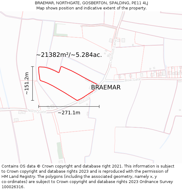 BRAEMAR, NORTHGATE, GOSBERTON, SPALDING, PE11 4LJ: Plot and title map