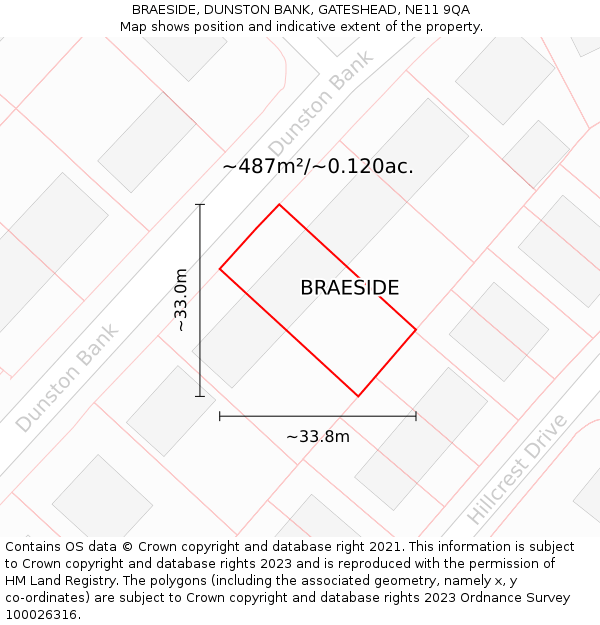 BRAESIDE, DUNSTON BANK, GATESHEAD, NE11 9QA: Plot and title map