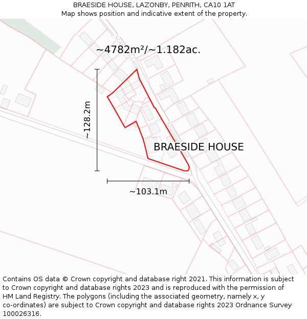 BRAESIDE HOUSE, LAZONBY, PENRITH, CA10 1AT: Plot and title map