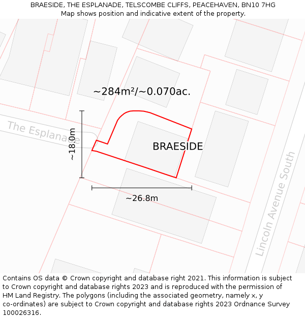 BRAESIDE, THE ESPLANADE, TELSCOMBE CLIFFS, PEACEHAVEN, BN10 7HG: Plot and title map