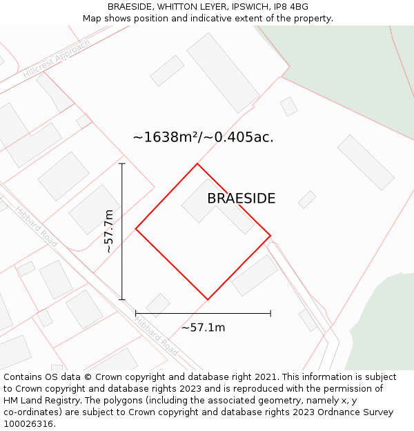 BRAESIDE, WHITTON LEYER, IPSWICH, IP8 4BG: Plot and title map