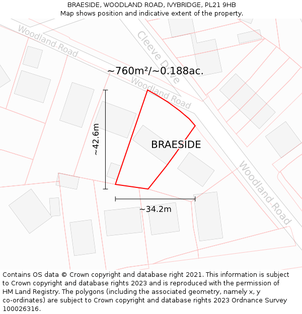 BRAESIDE, WOODLAND ROAD, IVYBRIDGE, PL21 9HB: Plot and title map