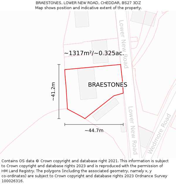 BRAESTONES, LOWER NEW ROAD, CHEDDAR, BS27 3DZ: Plot and title map