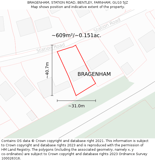 BRAGENHAM, STATION ROAD, BENTLEY, FARNHAM, GU10 5JZ: Plot and title map