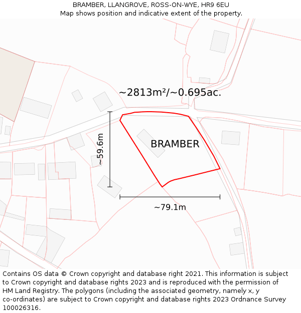 BRAMBER, LLANGROVE, ROSS-ON-WYE, HR9 6EU: Plot and title map