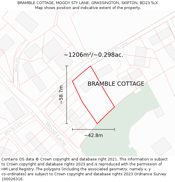 BRAMBLE COTTAGE, MOODY STY LANE, GRASSINGTON, SKIPTON, BD23 5LX: Plot and title map