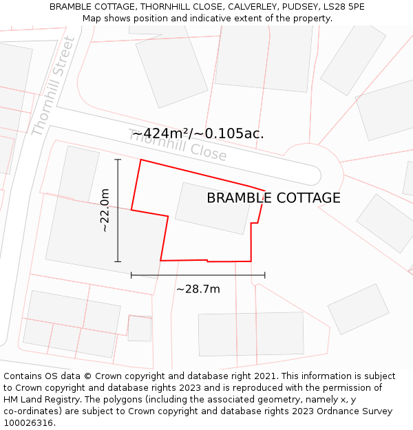 BRAMBLE COTTAGE, THORNHILL CLOSE, CALVERLEY, PUDSEY, LS28 5PE: Plot and title map