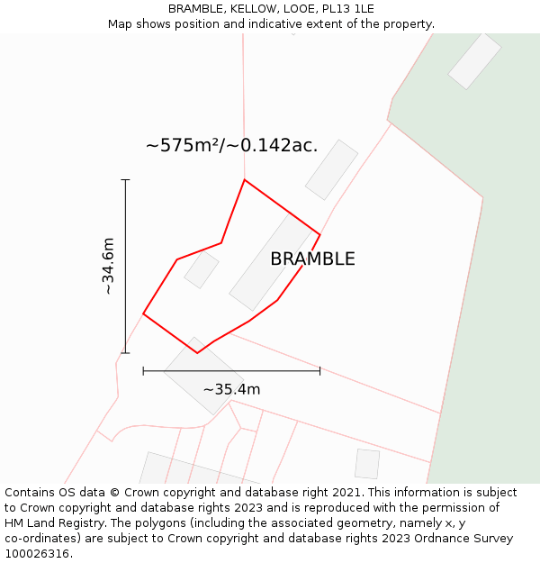 BRAMBLE, KELLOW, LOOE, PL13 1LE: Plot and title map
